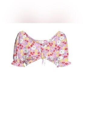 NWOT Vero Moda Pink Floral Tie-Front Crop Top